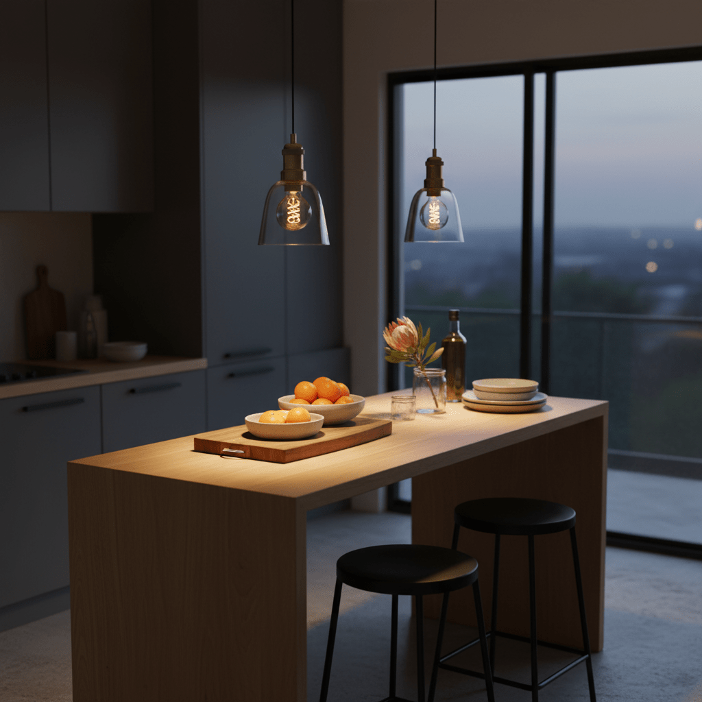 Vintage-style light bulb with a clear glass cover and gold base on a white background