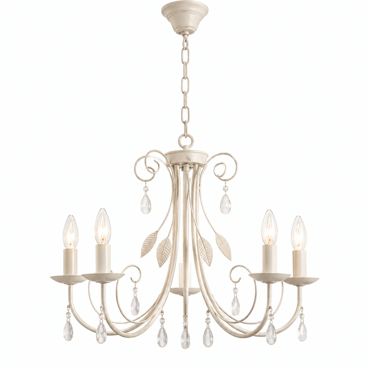 5 Light Fossil White Metal Chandelier with Clear Acrylic Crystals
