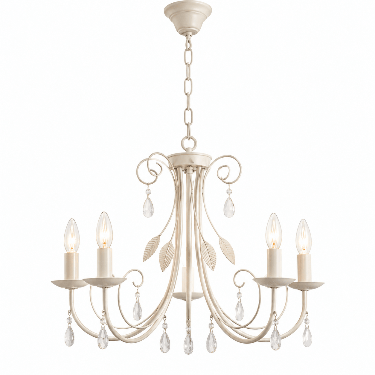 5 Light Fossil White Metal Chandelier with Clear Acrylic Crystals