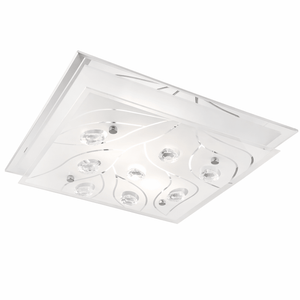 Ceiling light fixture with multiple bulbs on a white background