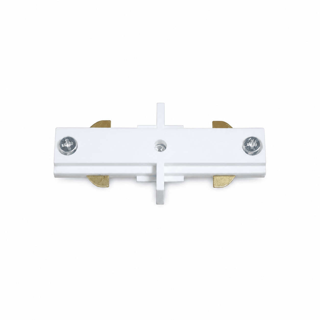 White 3-wire track straight I-connector for seamless lighting installation.