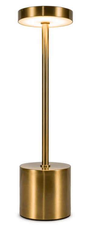 Vogue Gold Rechargeable Table Lamp featuring a sleek metal design with a cylindrical base and touch control.