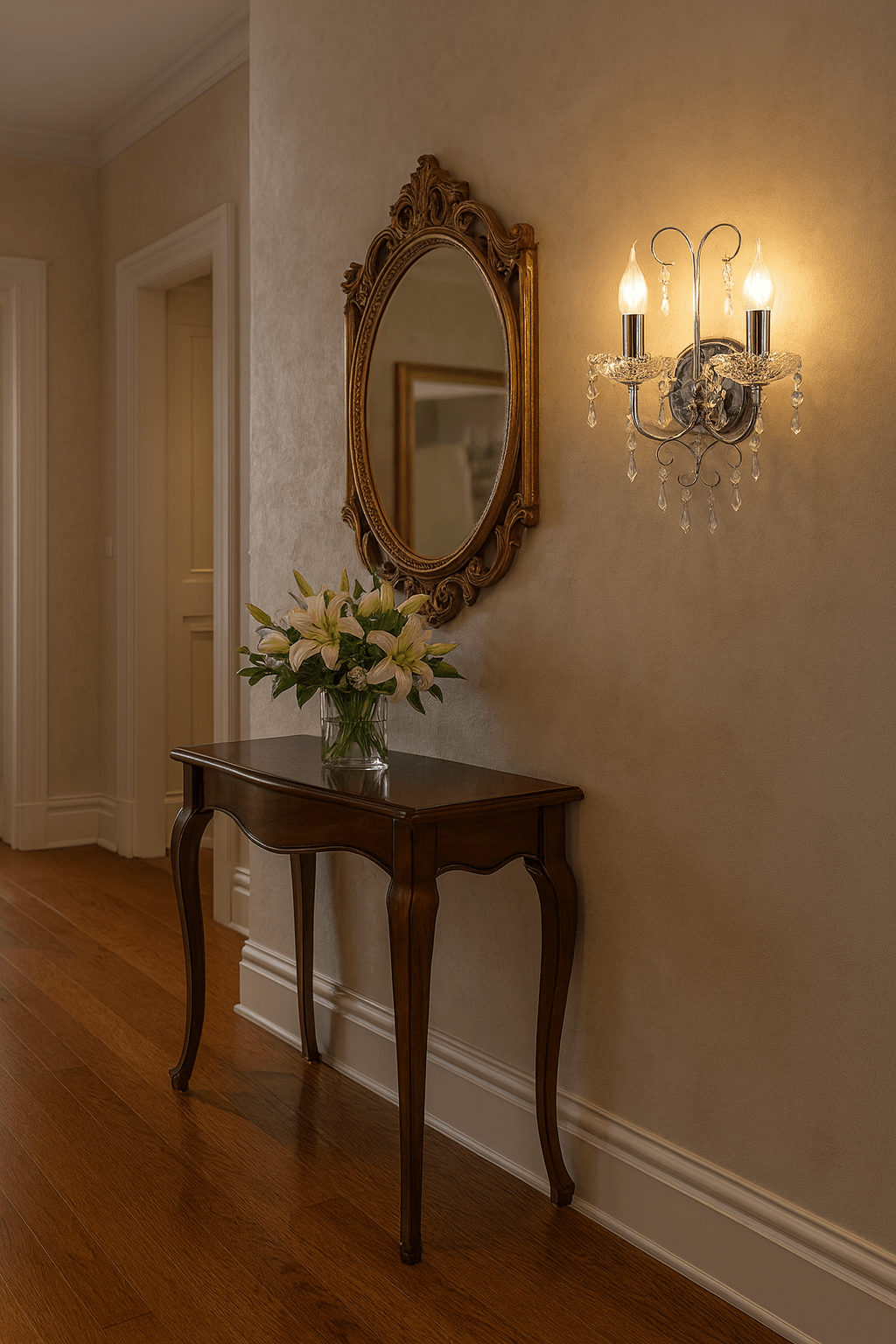 Ornate Polished Chrome & Crystal Wall Light