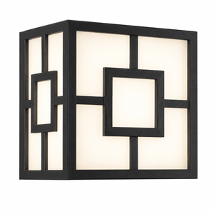 Compact square outdoor wall light with a modern design, featuring a black frame and white panels.