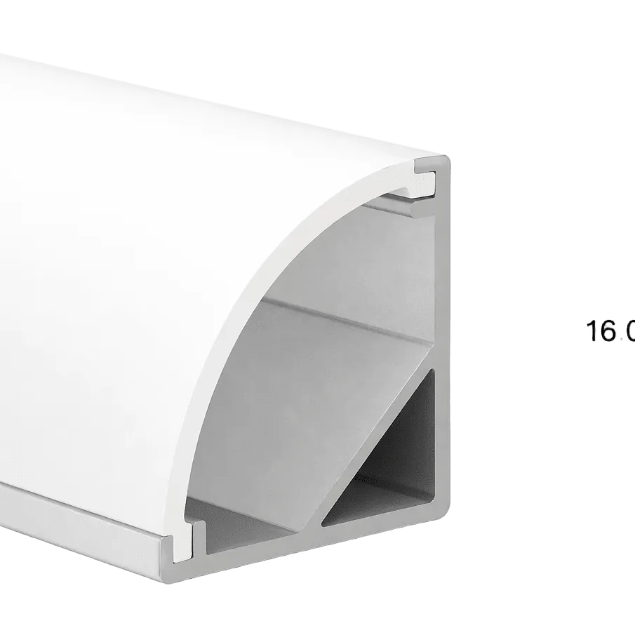 Aluminium LED corner profile with frosted PC cover, cross‑section view
