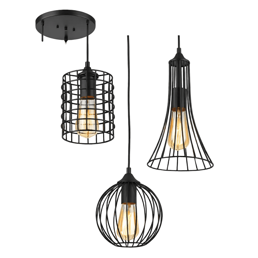 3 Light Black Grid Pendant