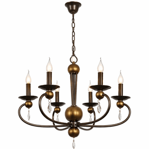 Bronze chandelier with multiple candle-style lights on a white background
