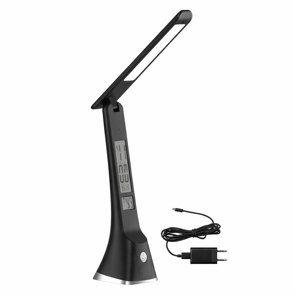 Black Rechargeable Desk Lamp – Alarm, Date & Time Display