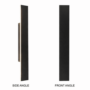Side and front angles of a sleek black linear wall light, showcasing its modern design.