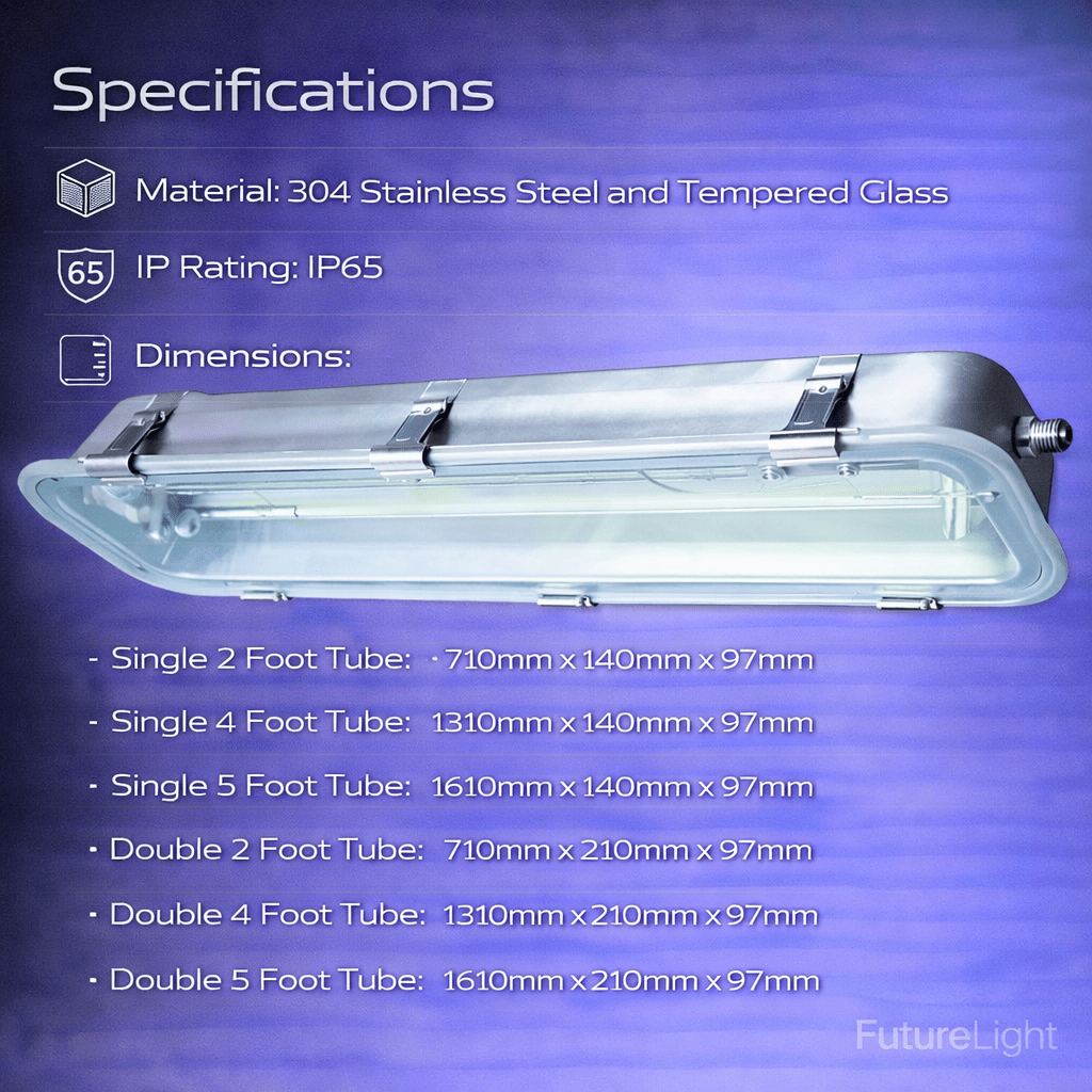 Stainless Steel LED T8 Fluorescent Fitting