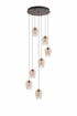 Modern pendant light fixture with glass shades on a white background