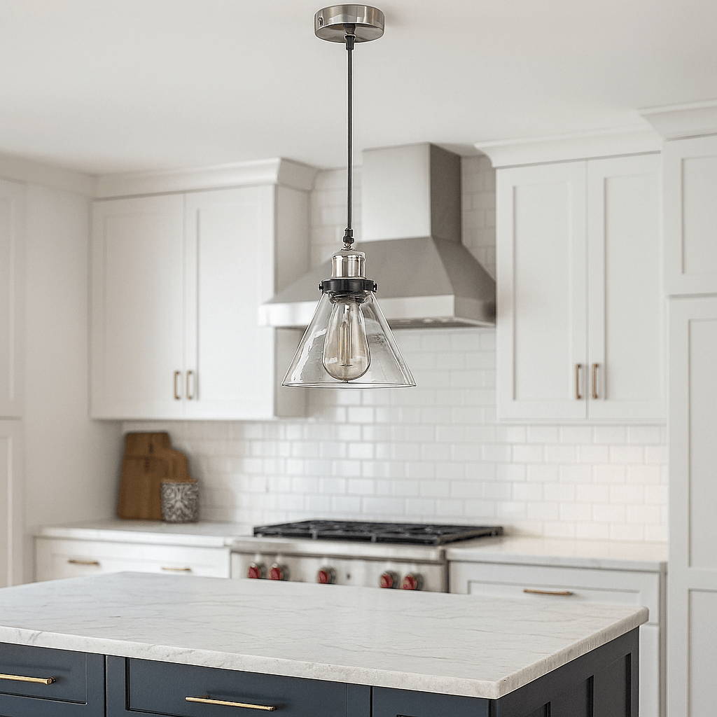 Satin Chrome Pendant with Clear Glass