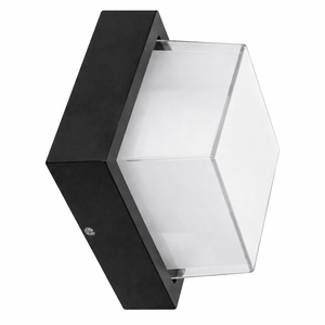 Square outdoor LED wall light with a sleek black finish and clear glass cover, designed for accent lighting.