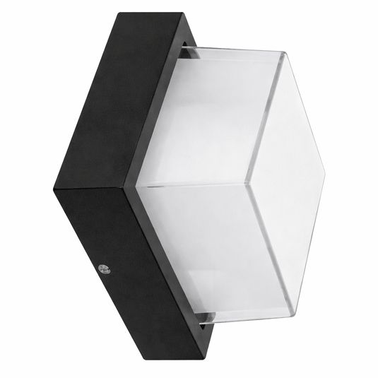 Square outdoor LED wall light with a sleek black finish and clear glass cover, designed for accent lighting.