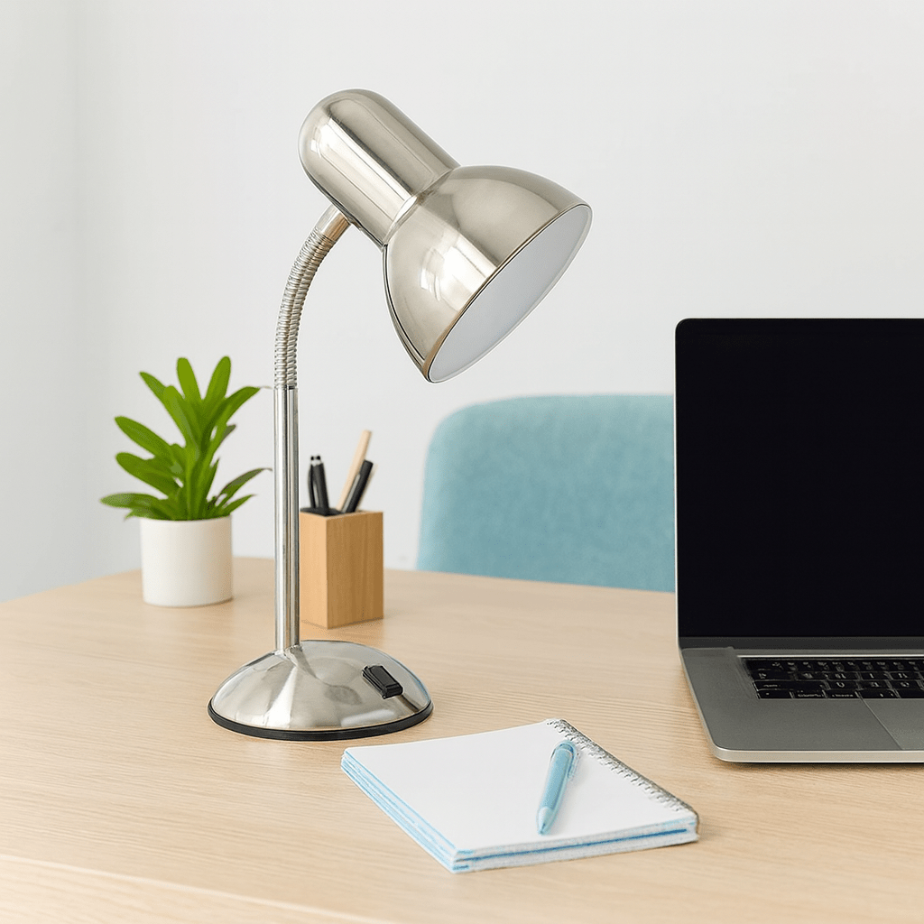 Satin Chrome Desk Lamp with Switch