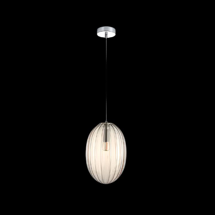 Pendant light with glass shade on a black background