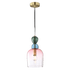 Multicolored pendant light with glass shade on a black background