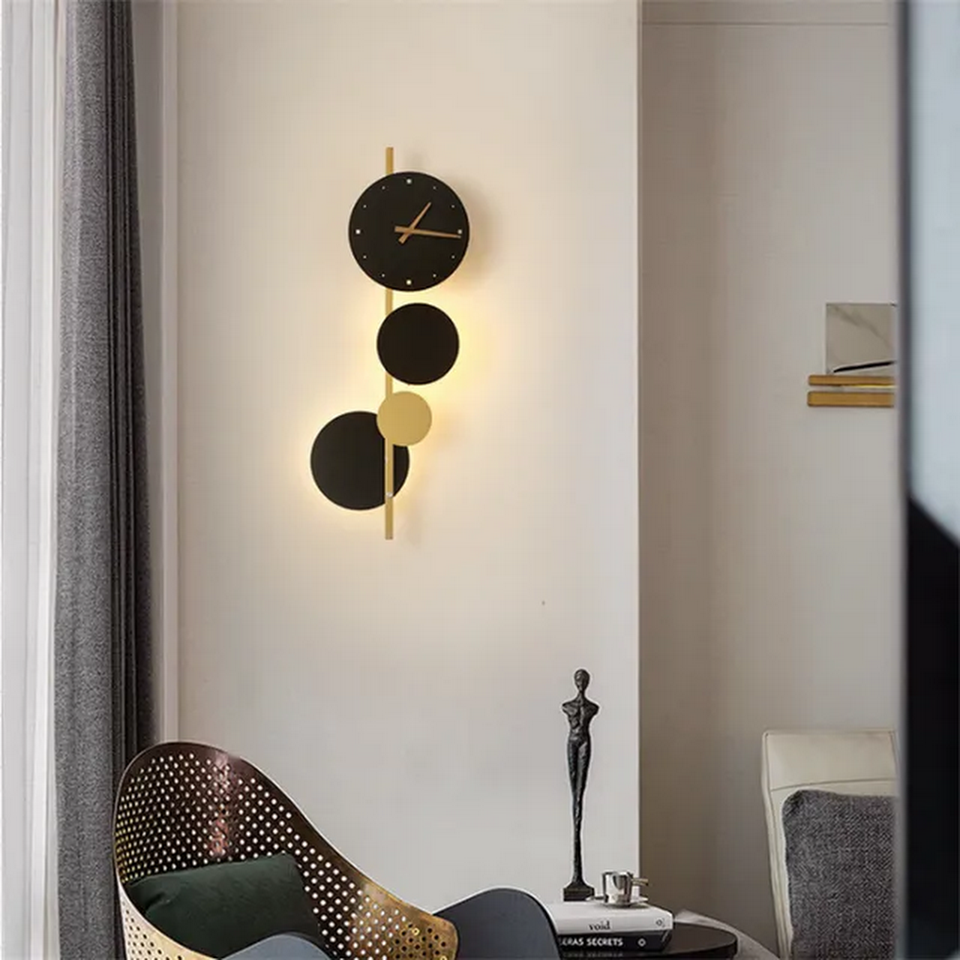 Black & Gold Wall Light with Clock - Future Light - LED Lights South Africa