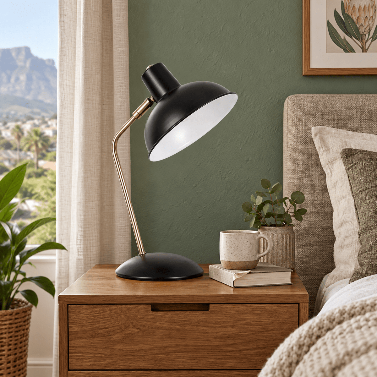 Ake black and gold table lamp in realistic interior, scene 1