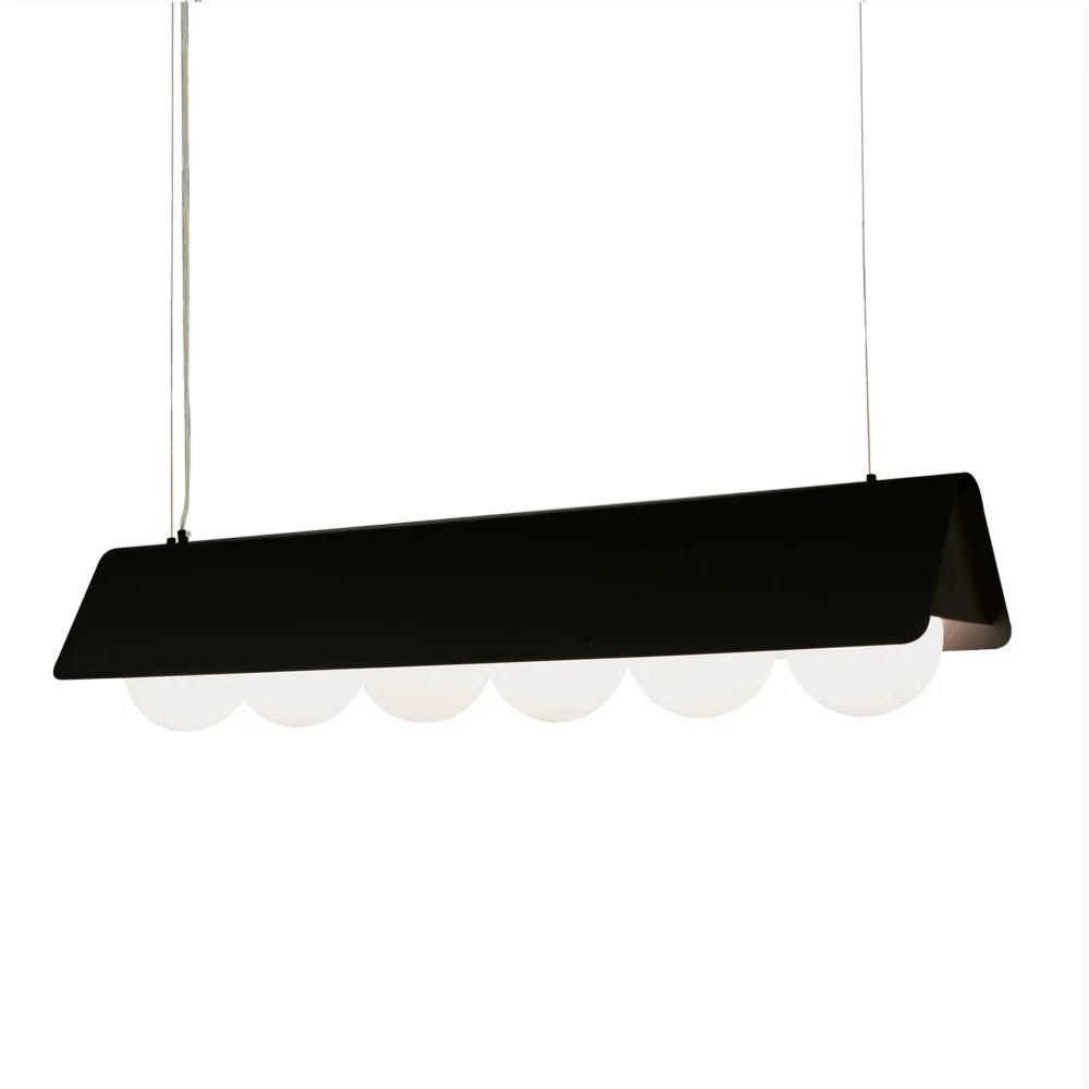 6-Light Linear Pendant Light - Black & Opal Glass