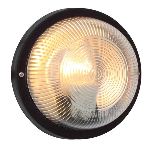 Eurolux Round Outdoor Bulkhead - Black - E27 - Clear Glass Lens