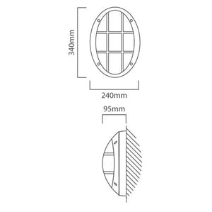 Technical drawing of the Fumagalli Danzi Grey Outdoor Coastal Wall Light showing dimensions and design details.