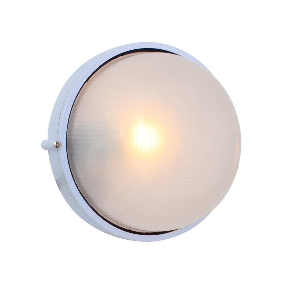 Round ceiling light fixture with glass cover on a white background