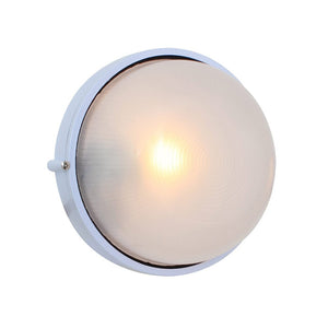 Round ceiling light fixture with glass cover on a white background