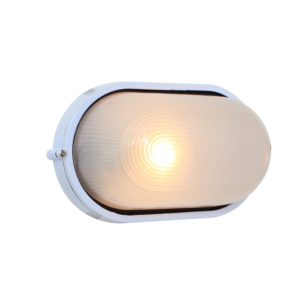 White Oval Outdoor Bulkhead Frosted Glass