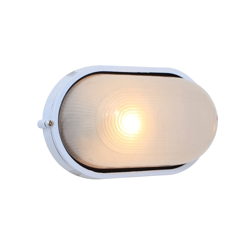 White Oval Outdoor Bulkhead Frosted Glass
