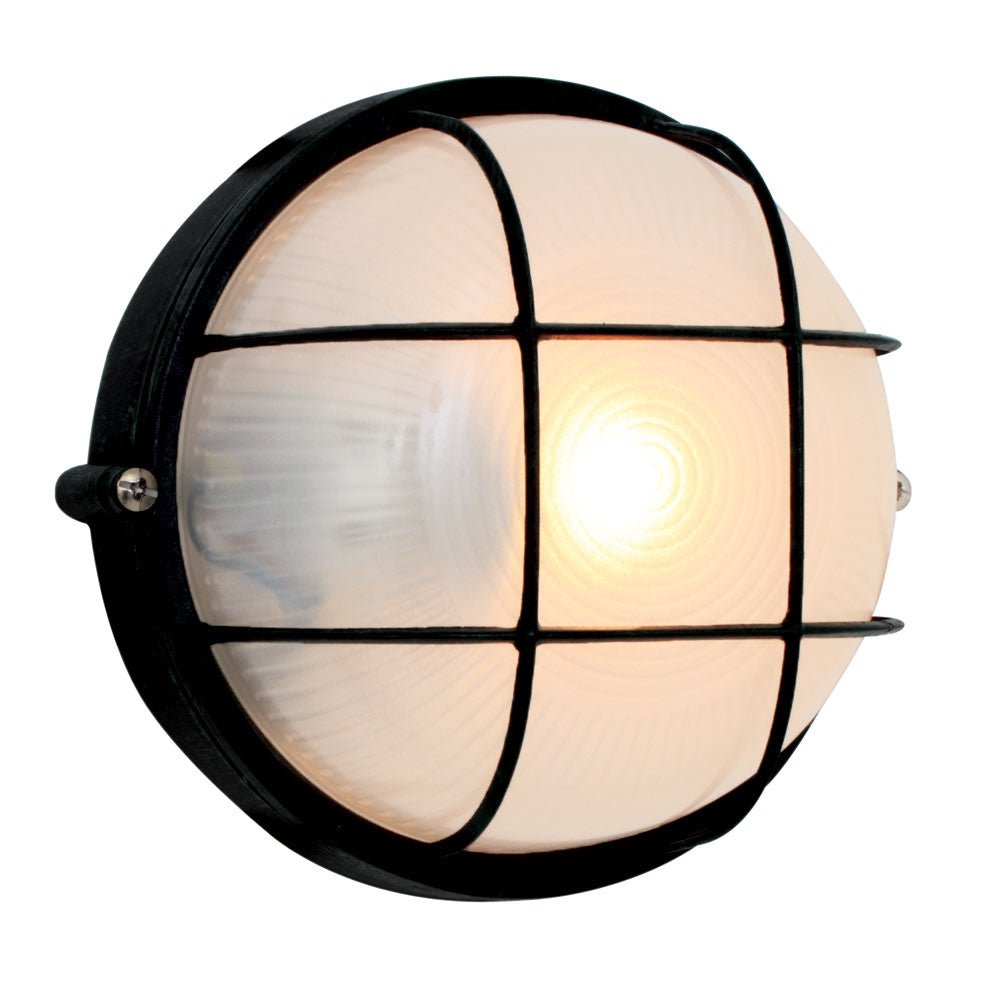 Small Round Bulkhead with Grid – Black E27 IP44