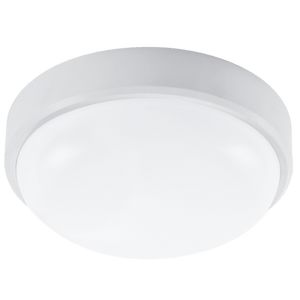 20W Cool White LED Bulkhead outdoor wall light with a round, white design and polycarbonate cover.