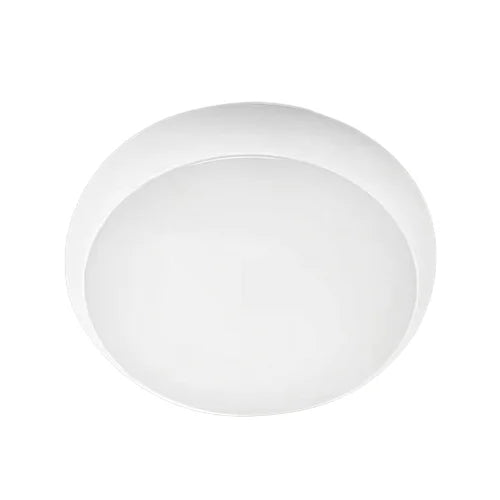 Round white ceiling light on a white background