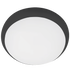 Round ceiling light fixture with black outer ring and white inner shade on a white background