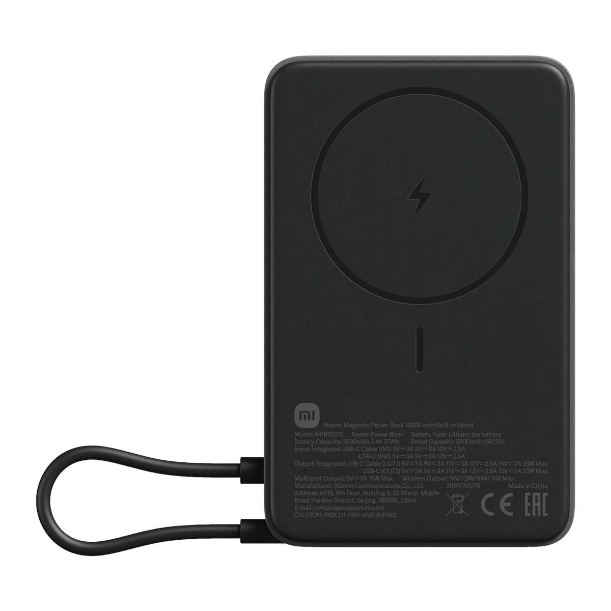 Dark Grey Magnetic Power Bank with Built-in Stand, 10000mAh