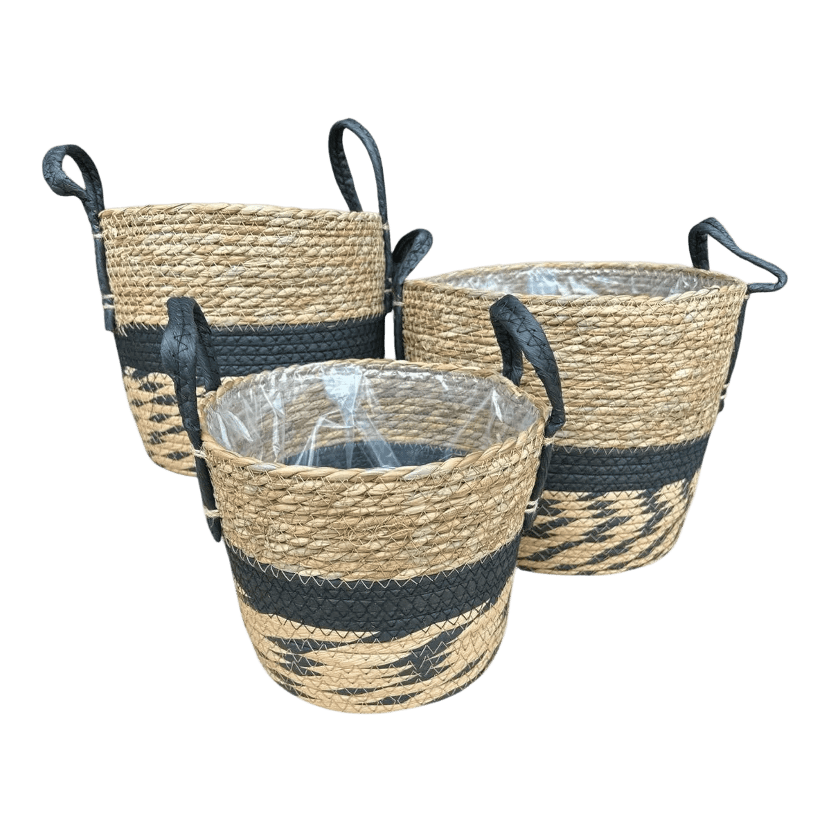 Woven Storage Basket (Set of 3) with Handles – Natural & Black
