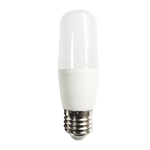 7W LED E27 T30 stick light bulb with a warm white glow, featuring a smooth opal white finish.