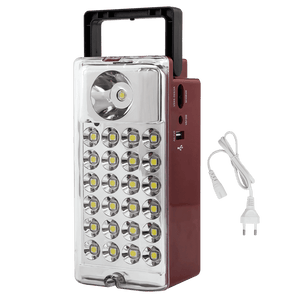 Portable LED light with multiple lights and a power cord on a white background
