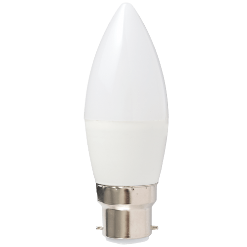 White LED candle light bulb on a gray background