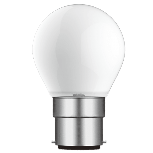 Dimmable LED golf ball bulb with a soft opal finish and E27 base.