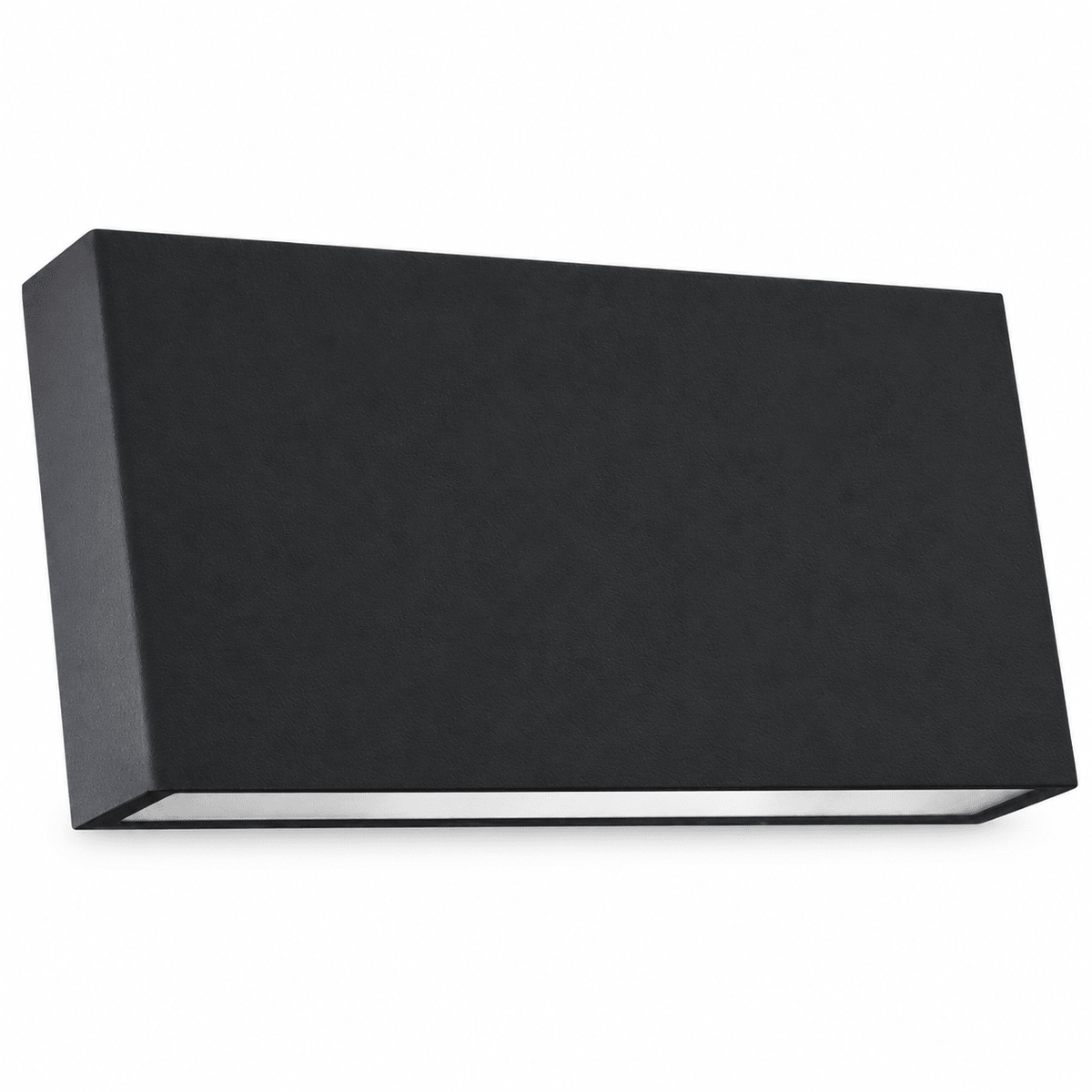 Black outdoor LED wall light on a white background