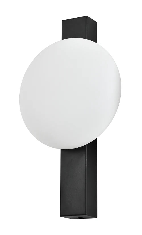 Bloch LED Wall Light in black with a round white diffuser, showcasing a modern design.