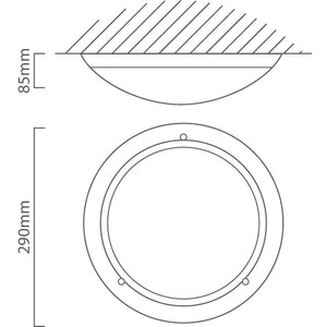 Detailed diagram of the Planet 1 Ceiling Light showing dimensions and flush-mount design.