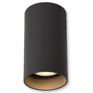 Black cylindrical ceiling light fixture on a white background