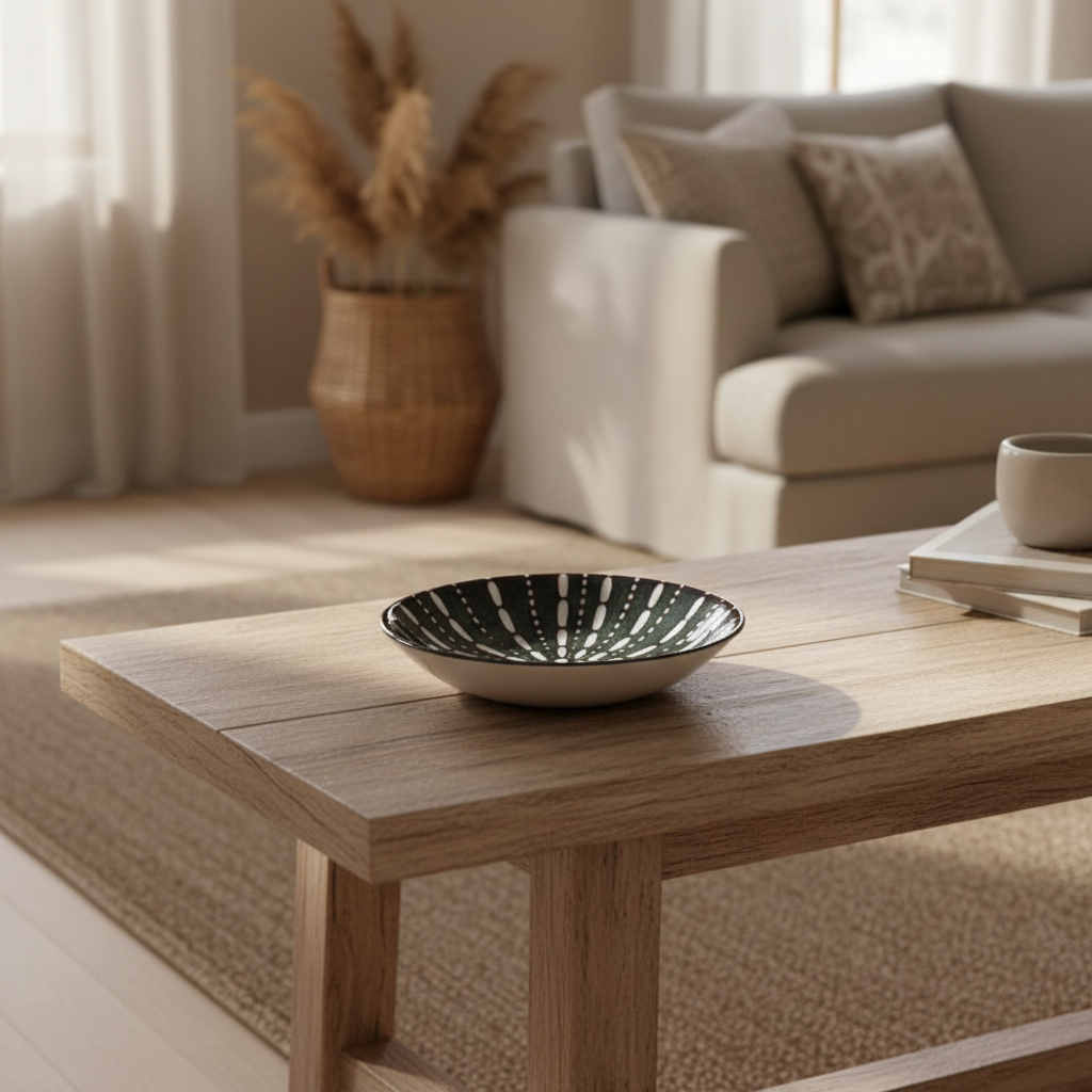 Ceramic Flat Bowl - Sea Green Sea Urchin