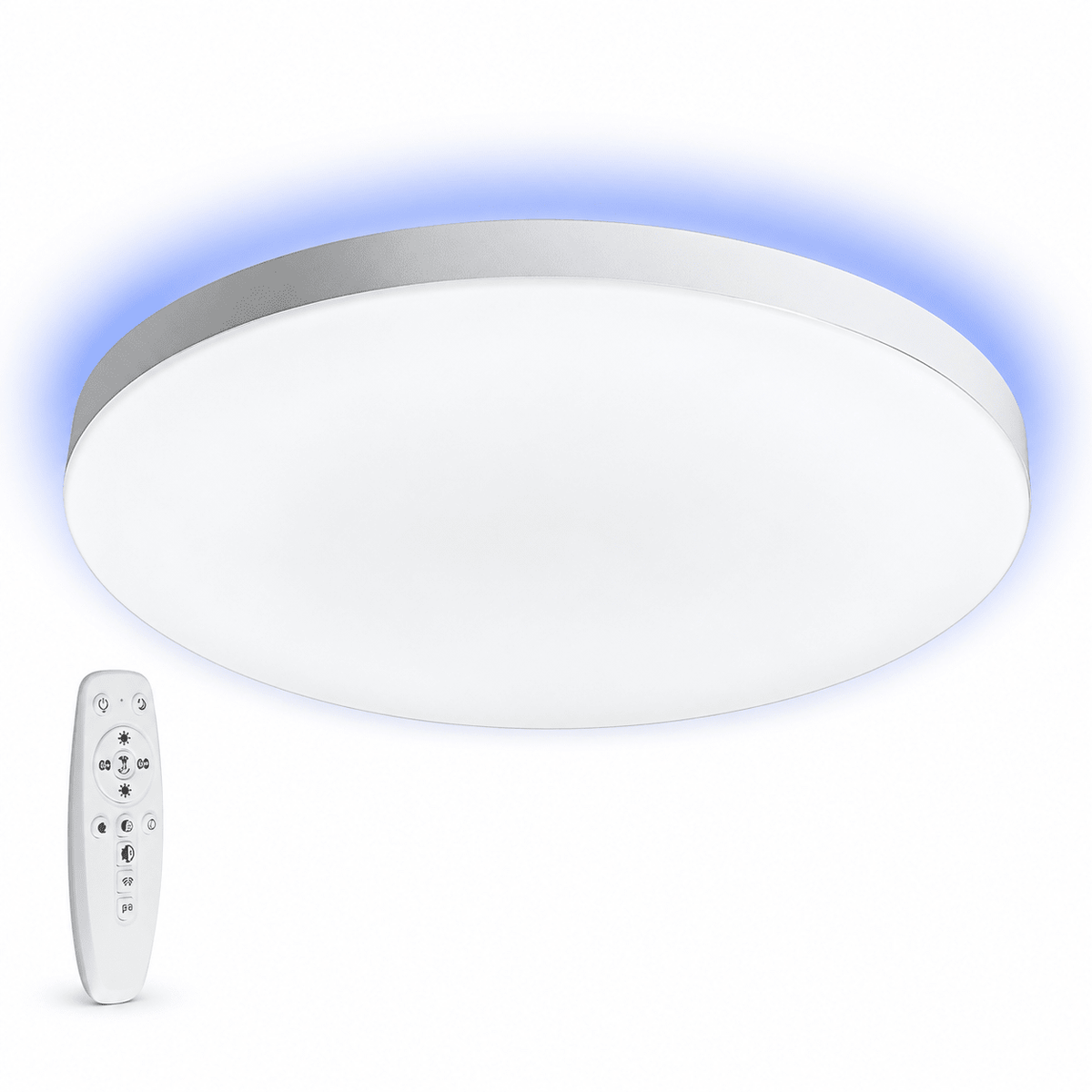 CCT adjustable ceiling fitting with blue backlight on a white background