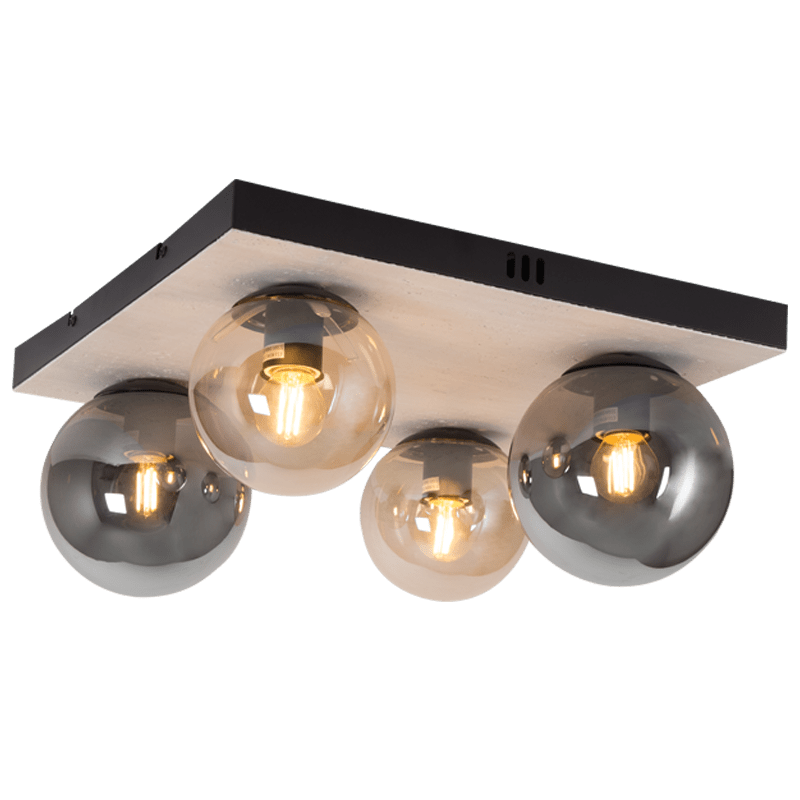 Travertine Base 4-Light Ceiling Fitting - Amber & Smoke Glass