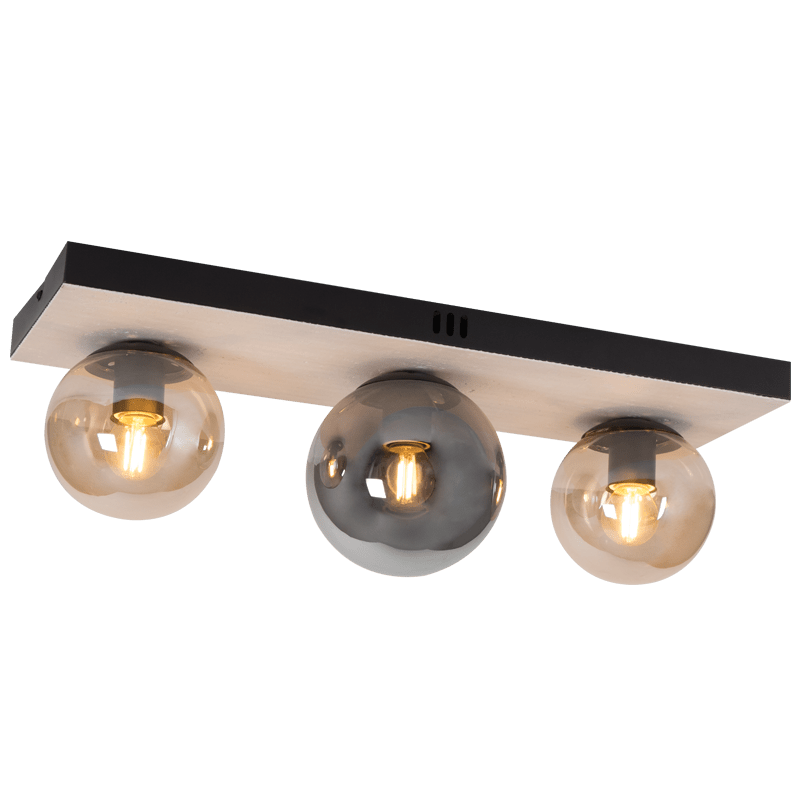 Travertine Base 3-Light Ceiling Fitting - Amber & Smoke Glass