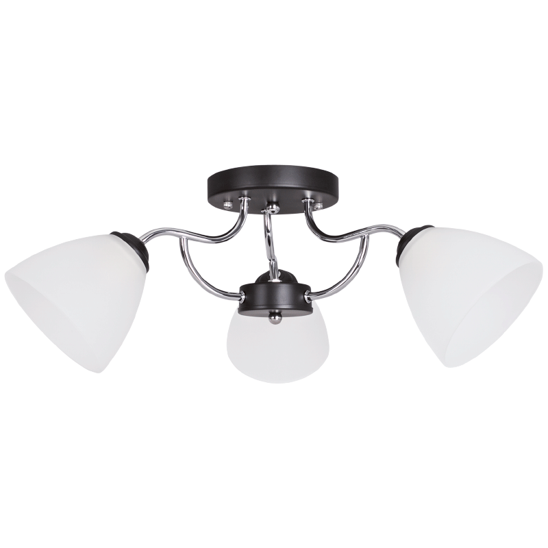 Polished Chrome & Black Chandelier Frosted Glass Modern Design