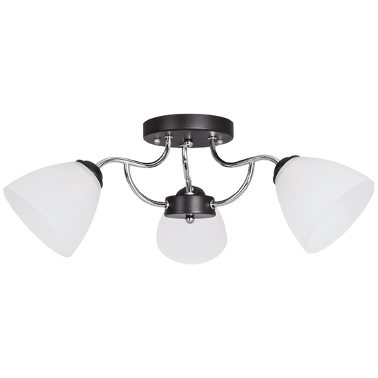 Polished Chrome and Black Chandelier Frosted Glass Modern Design